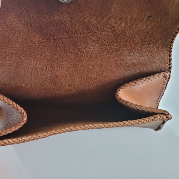 Leather Wallet Etched Vicky Brown Flowers Bird Snap Stitched Edge 9 Inches Wide - Picture 6 of 9